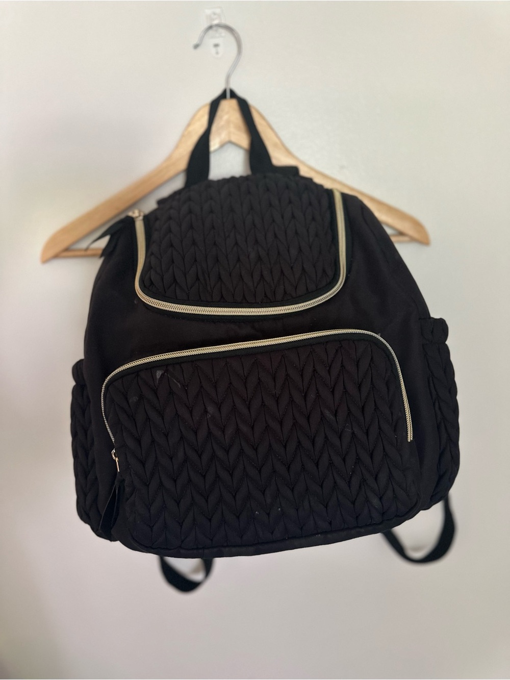 Kids Black Quilted Backpack with Front Zip Pocket